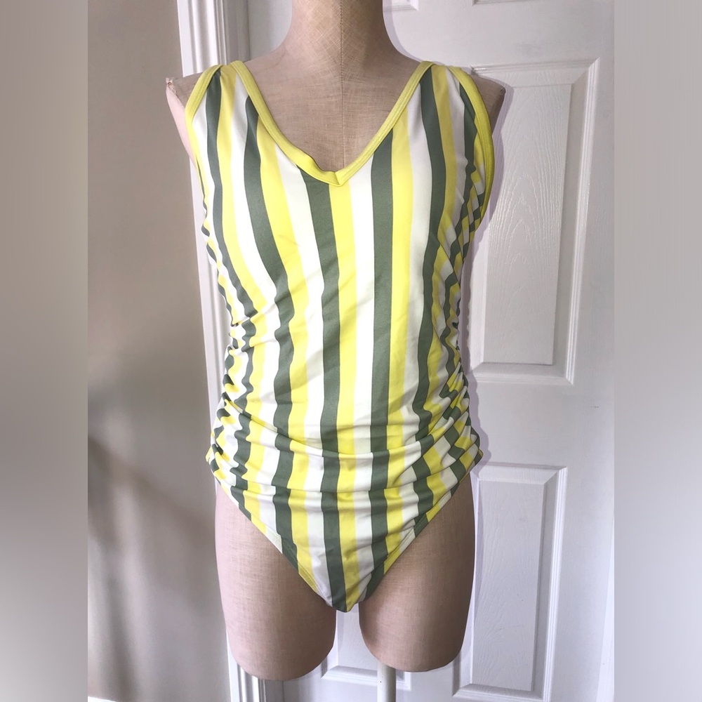 3/$40 Striped Yellow and Green One Piece Swimsuit